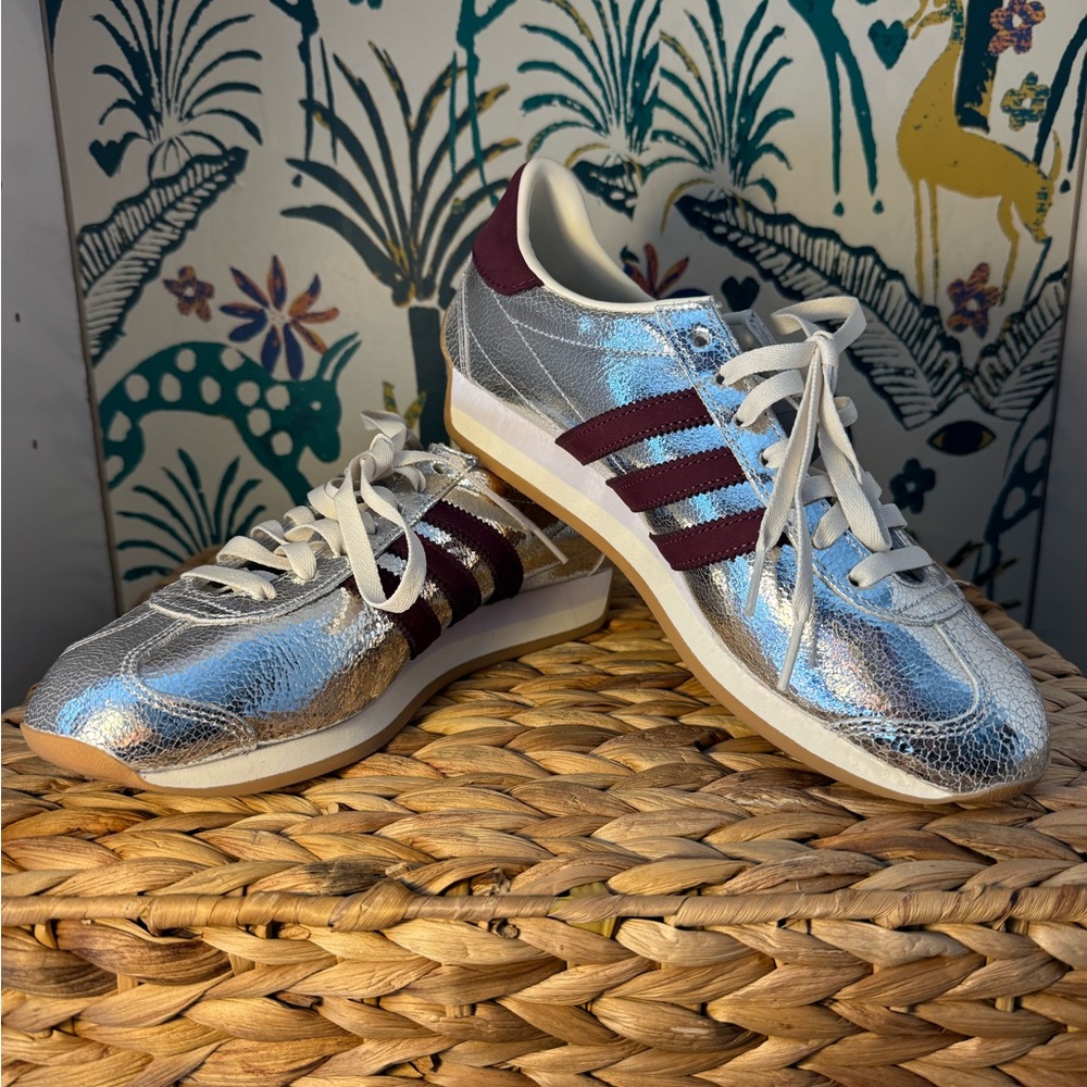 Silver and Burgundy Adidas Country Sneakers